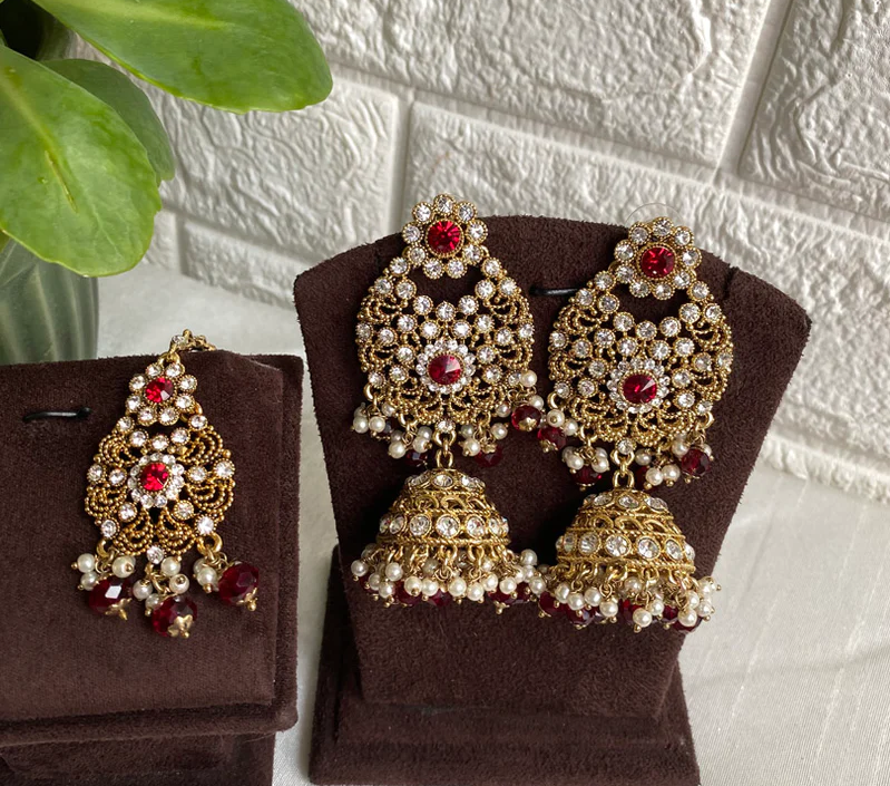 Pearl Drop Burgundy Earrings, Maroon Earrings, Tibetan Earrings, | aftcra